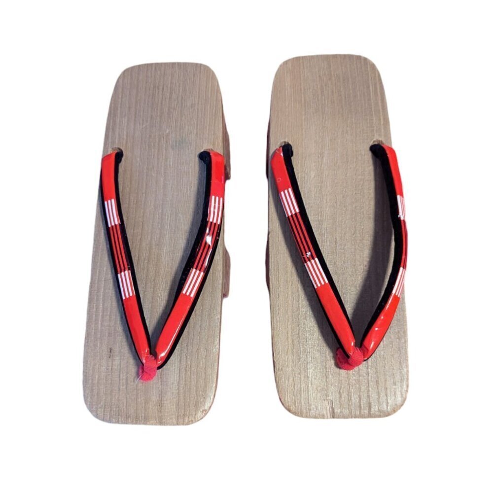 Japanese Wooden Clog Geta House Slipper Thong Traditional Vinyl Velvet Red